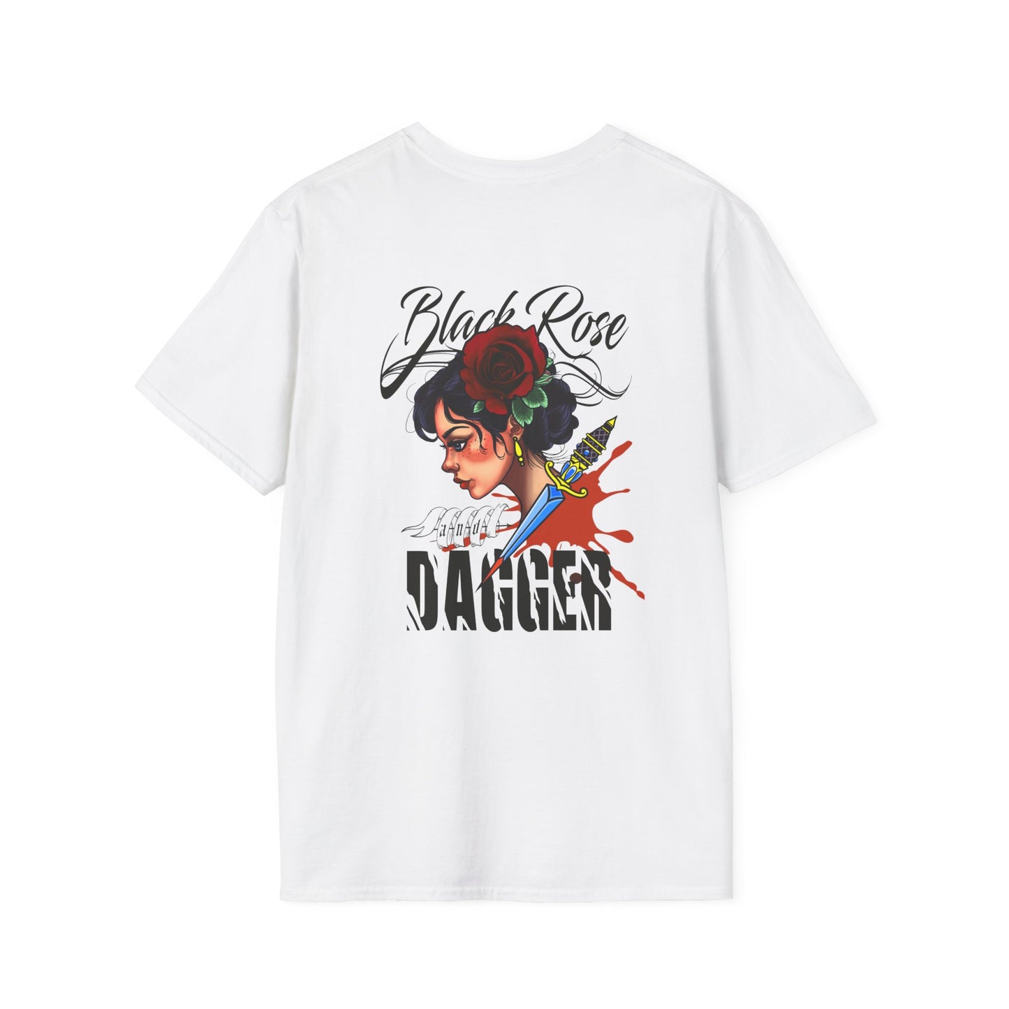 Unisex Softstyle T-Shirt - Black Rose & Dagger Graphic Tee