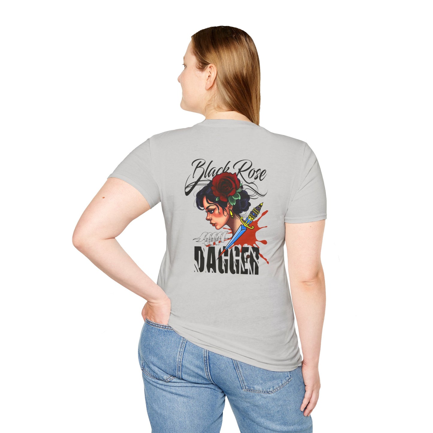 Unisex Softstyle T-Shirt - Black Rose & Dagger Graphic Tee