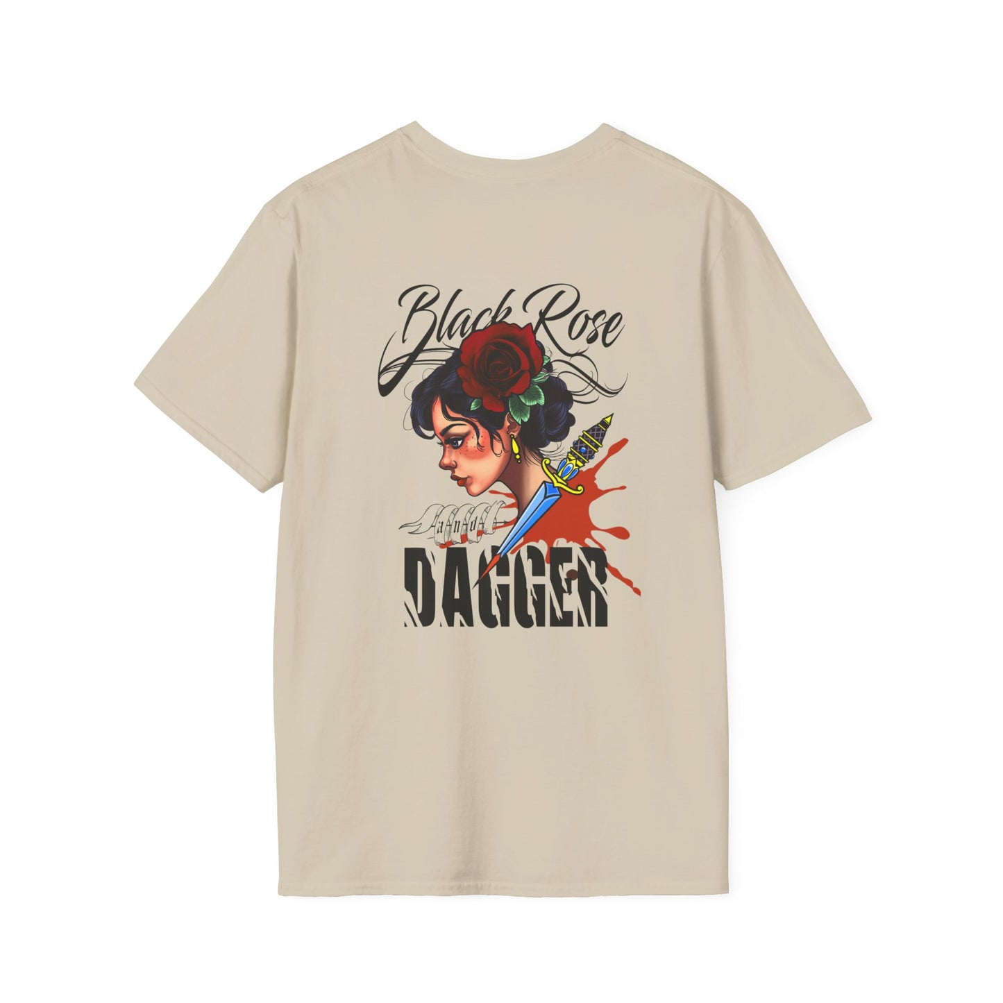 Unisex Softstyle T-Shirt - Black Rose & Dagger Graphic Tee