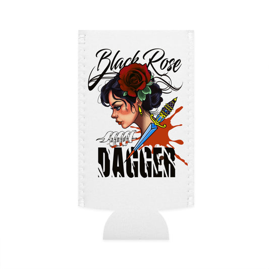 Tattoo-Inspired Slim Can Cooler with Black Rose & Dagger Design